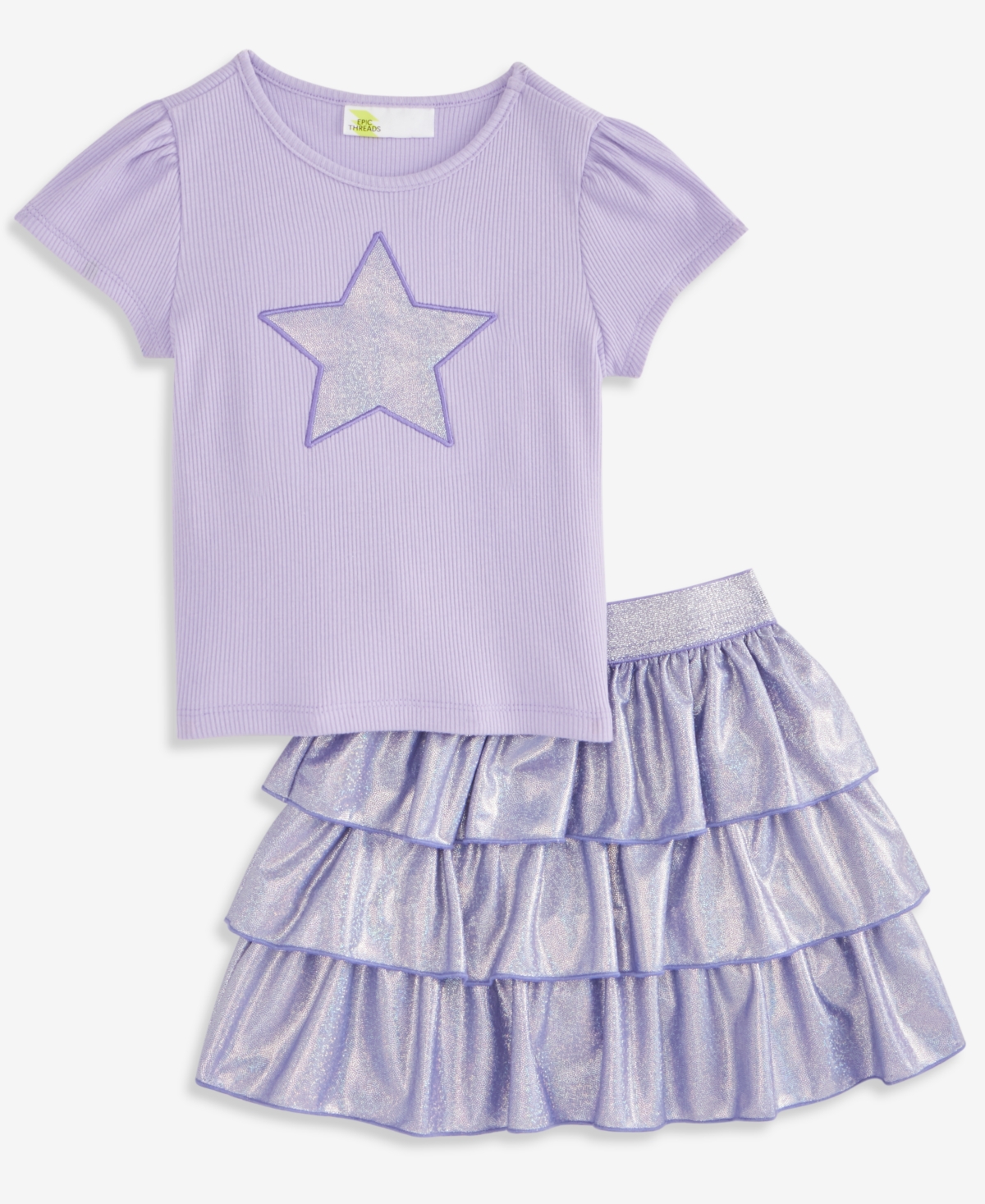 Epic Threads Toddler Girls' 12M-5T Star T-Shirt and Sparkle Tiered Skort, 2-Piece Set, Macy's Exclusive