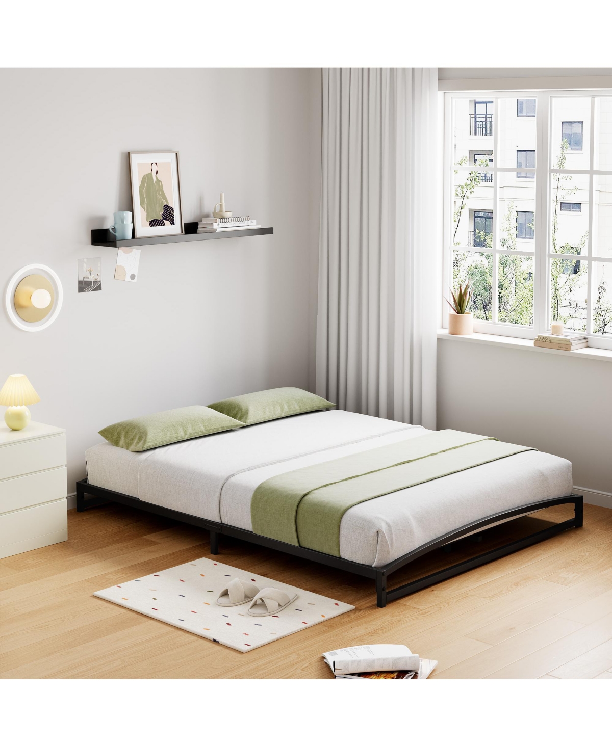 homfan Metal Platform Bed Frame with Arch Headboard and Footboard, Low Profile Steel Slat Support