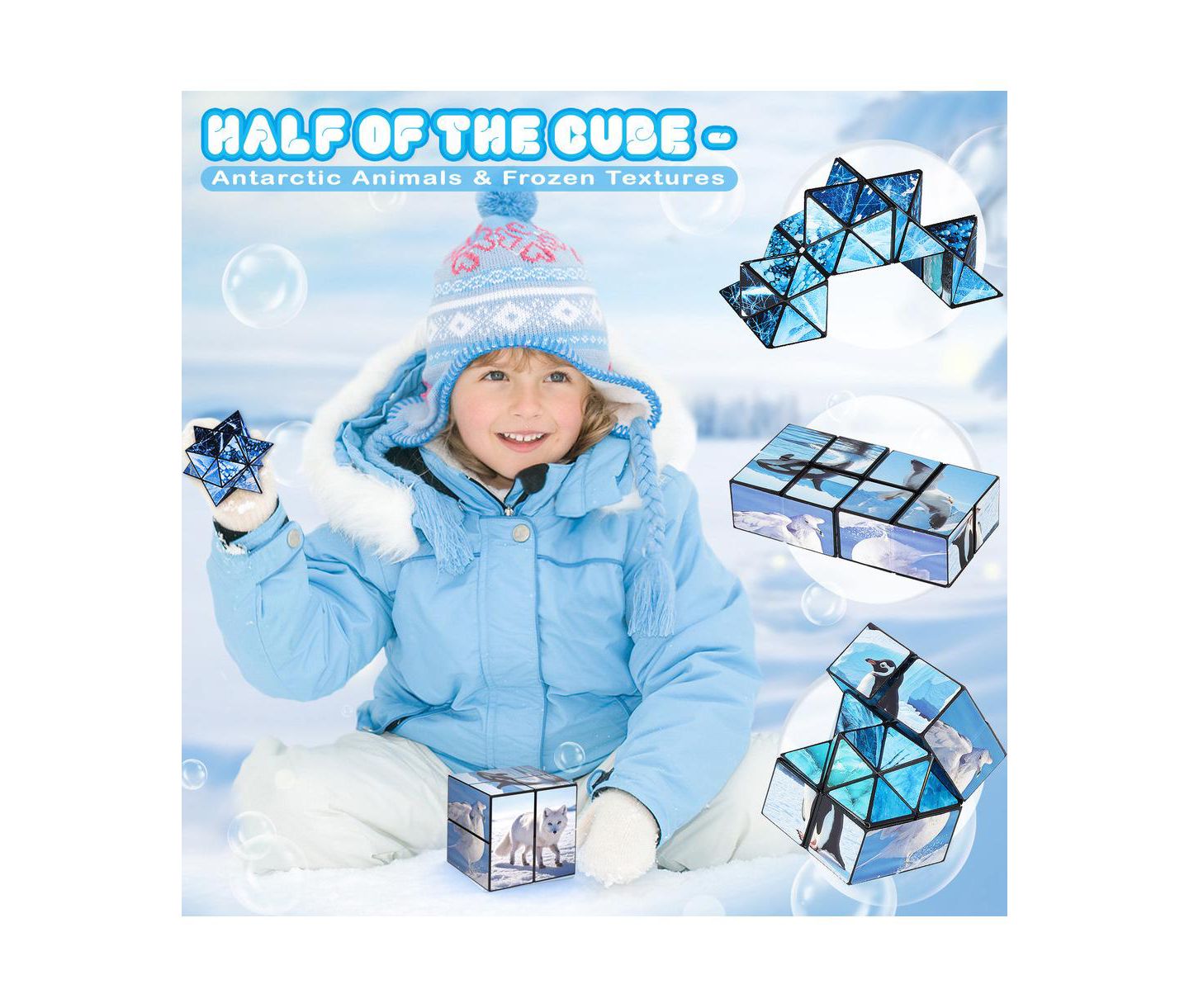 Детская игрушка Bruce & Shark 2-in-1 North and South Poles Fidget Cube - Folds into Star, Cube & Rectangle — фото 2