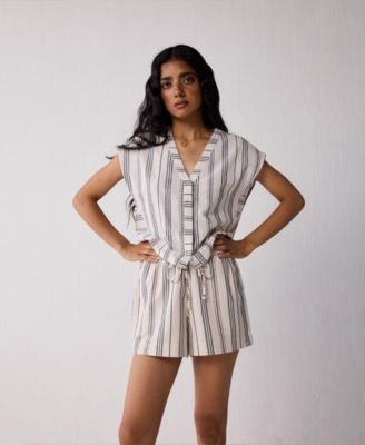 Women's Regular Drawstring Shorts in Stripes