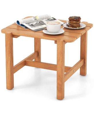 Patio Teak Wood Side Table with Slatted Tabletop Small Coffee Table for Porch