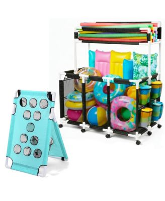 270 Gallon PVC Framed Pool Float Storage Bin with Portable Bean Bag Toss Game Cornhole Board Set