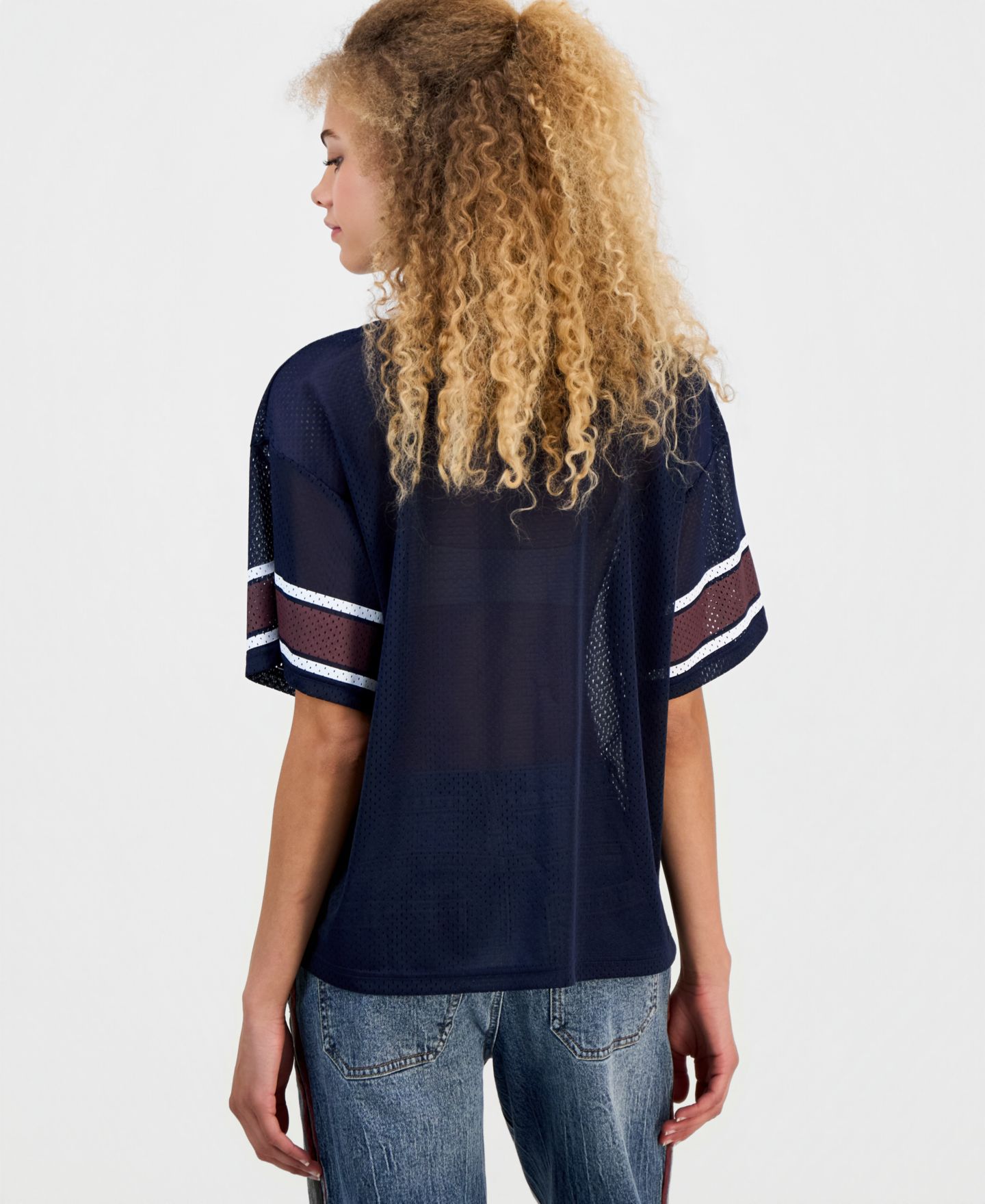 Женское джерси Madden Girl Juniors' Sequin-Trim Mesh Jersey, цвет: Тёмно-синий — фото 3