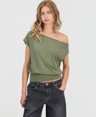 Juniors' Off-The-Shoulder Dolman-Sleeve Top