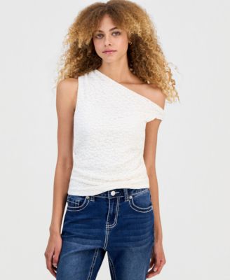 Juniors' Lace Knit Off-The-Shoulder Top