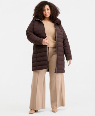Michael Kors Plus Size Faux-Fur-Collar Hooded Packable Puffer Coat, Created for Macy's