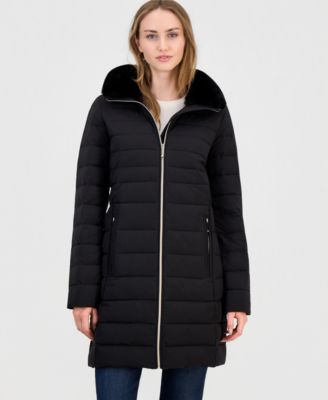 Women's Faux-Fur-Collar Hooded Packable Puffer Coat