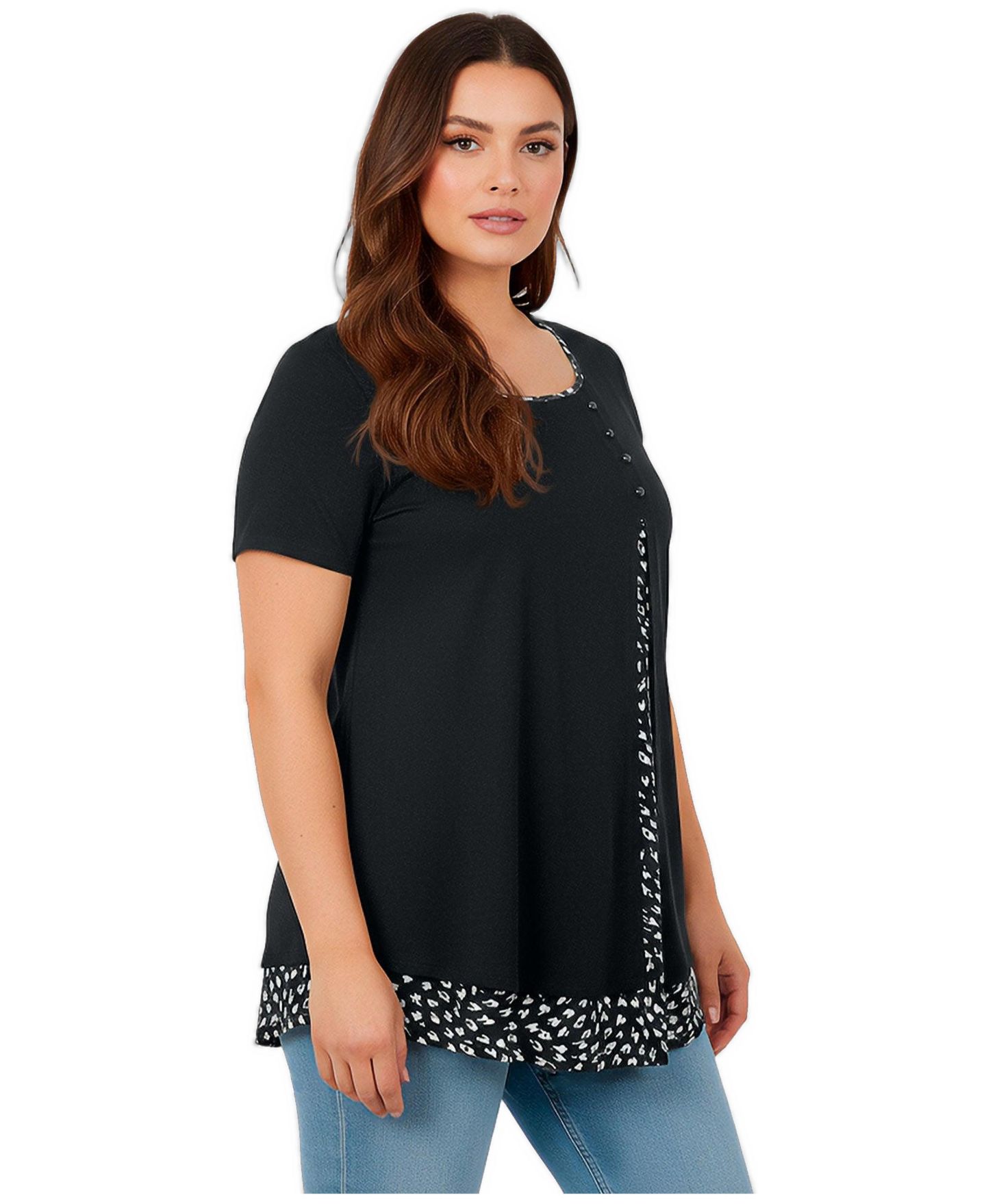 Женский топ Avenue Short Sleeve Layered Tunic, цвет: Чёрный — фото 3