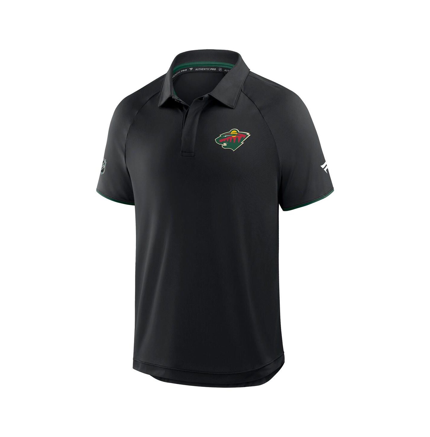 Мужское поло Fanatics Black Minnesota Wild Authentic Pro Rink Raglan Polo Shirt — фото 1