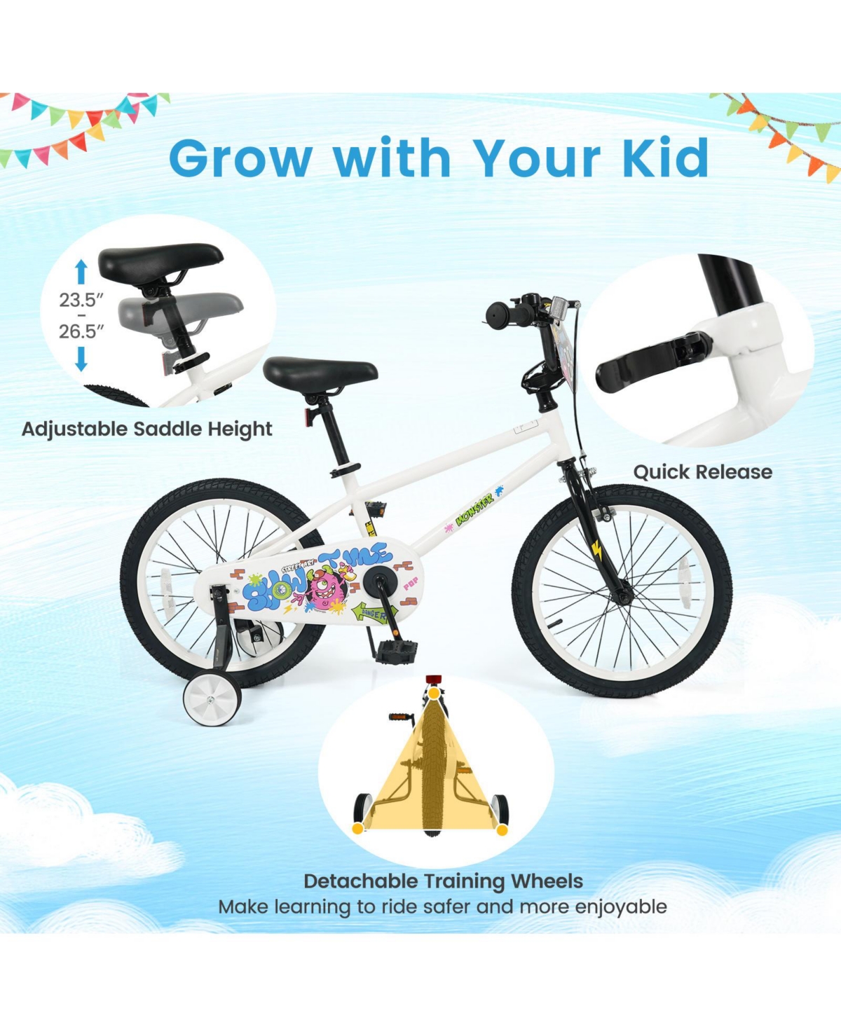 Slickblue Kids Ride On Bike with Training Wheels