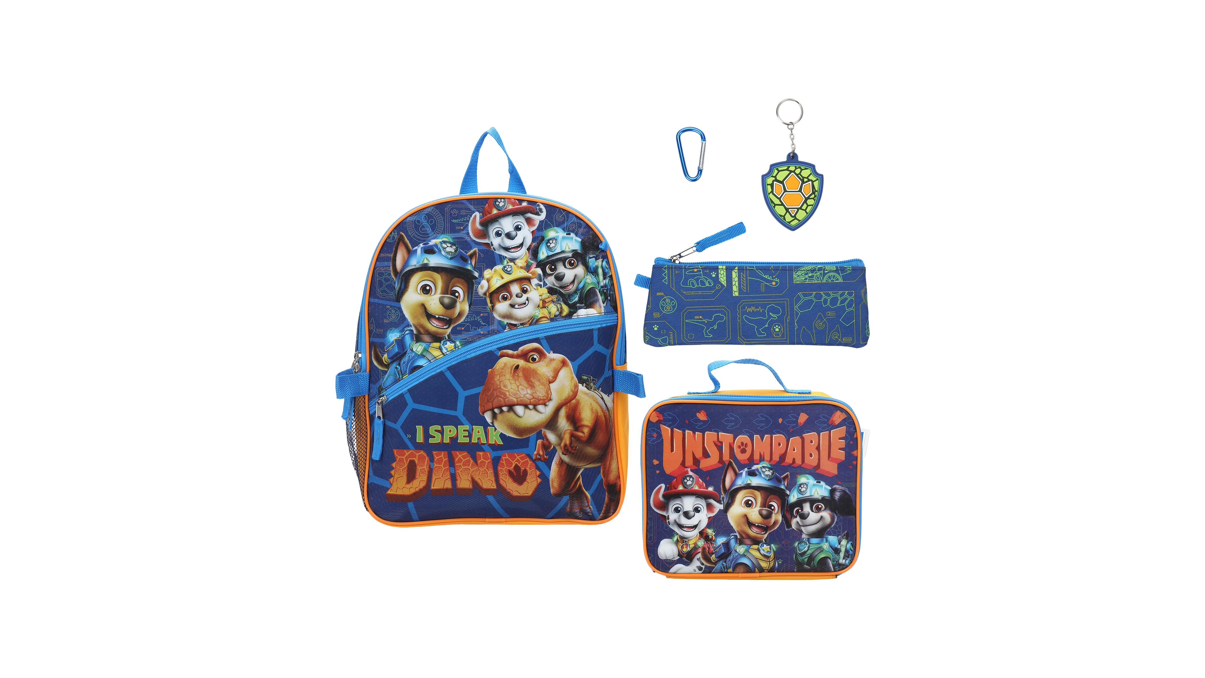 Paw Patrol Boys' and Girls' Backpack, Lunch Bag, Pencil Case, Key Chain and Caraniber, 5-Piece Set
