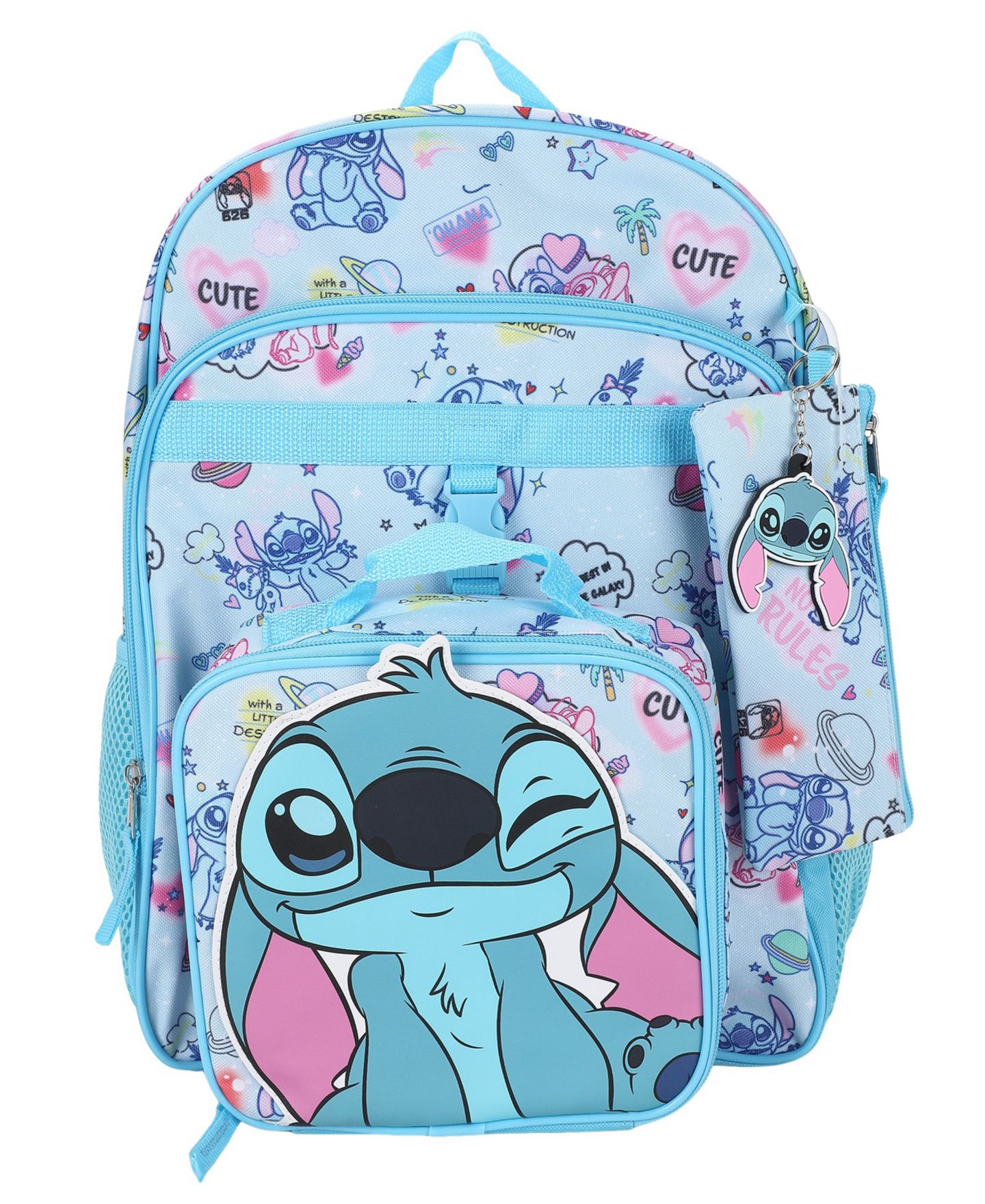 Детские сумки Stitch All Over Print Backpack, Insulated Lunch Kit, Key Chain and Pencil Case, 4-Piece Set, цвет: Синий — фото 3