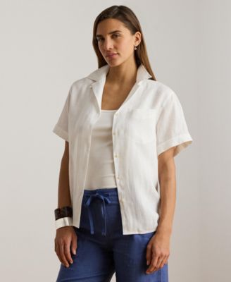 Women's Linen Short-Sleeve Camp Shirt