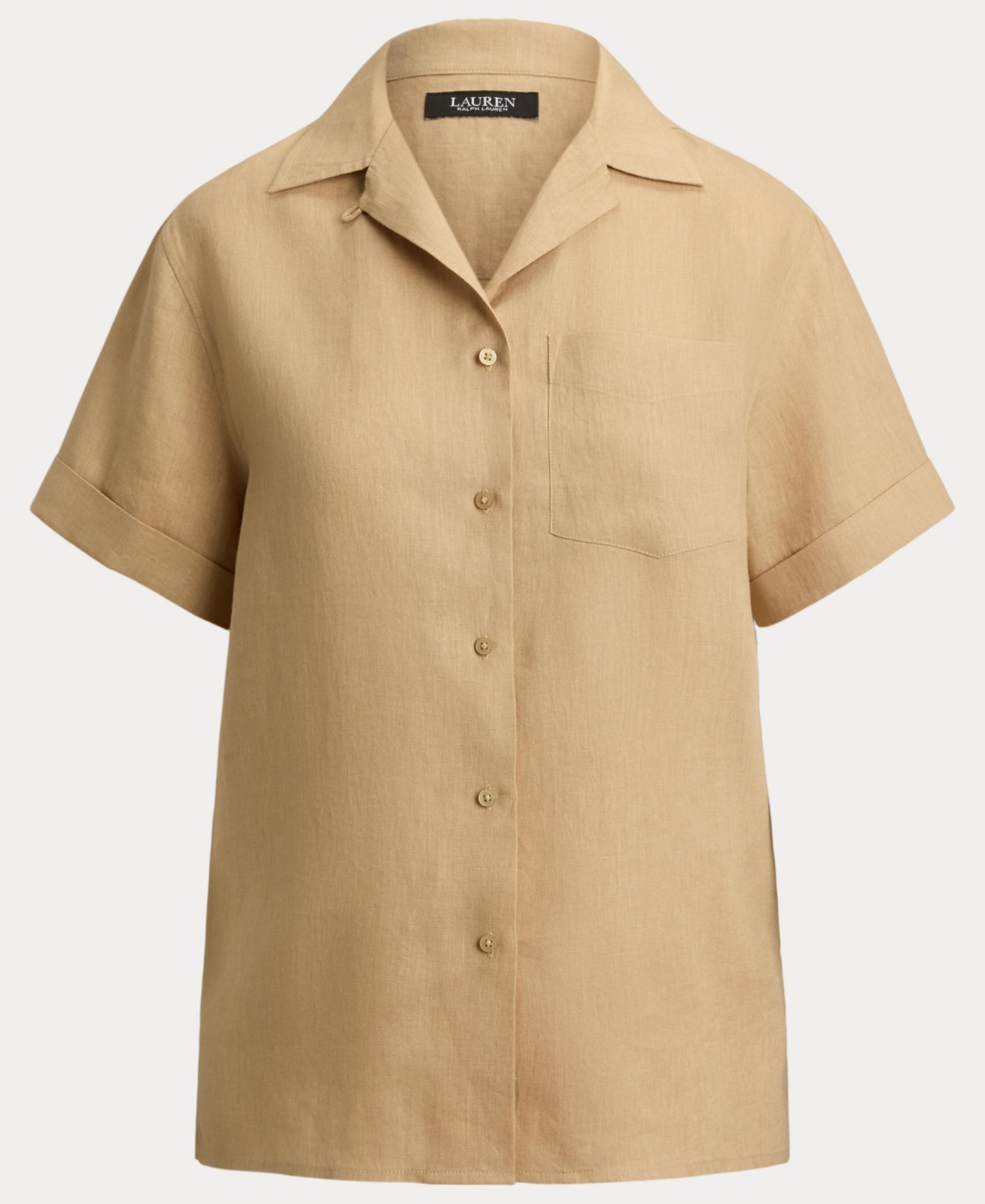 Женская рубашка Lauren Ralph Lauren Linen Short-Sleeve Camp, цвет: Берёзовый рыжевато-коричневый — фото 6