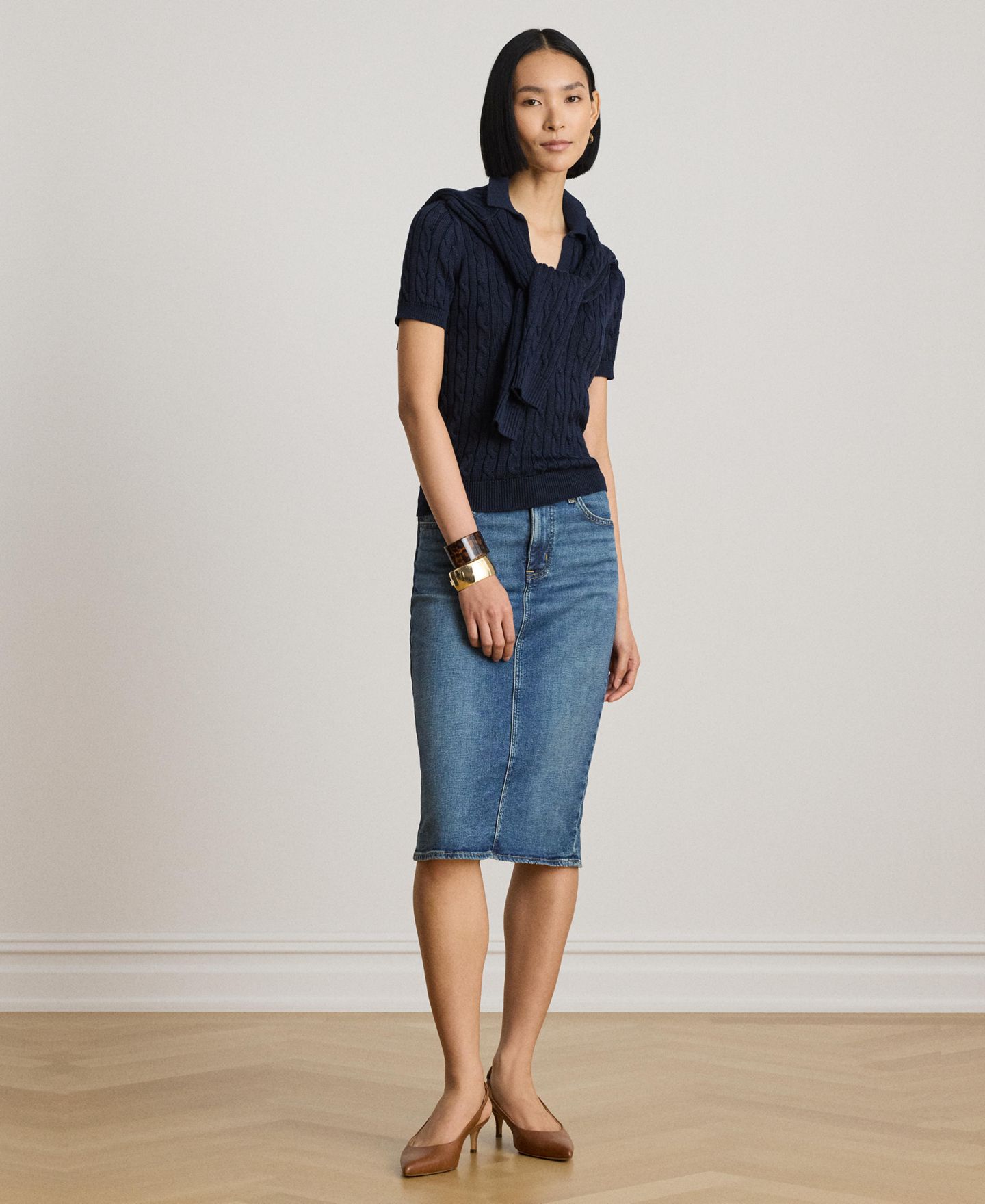 Женская юбка Lauren Ralph Lauren Denim Pencil, цвет: Синий варёный — фото 2