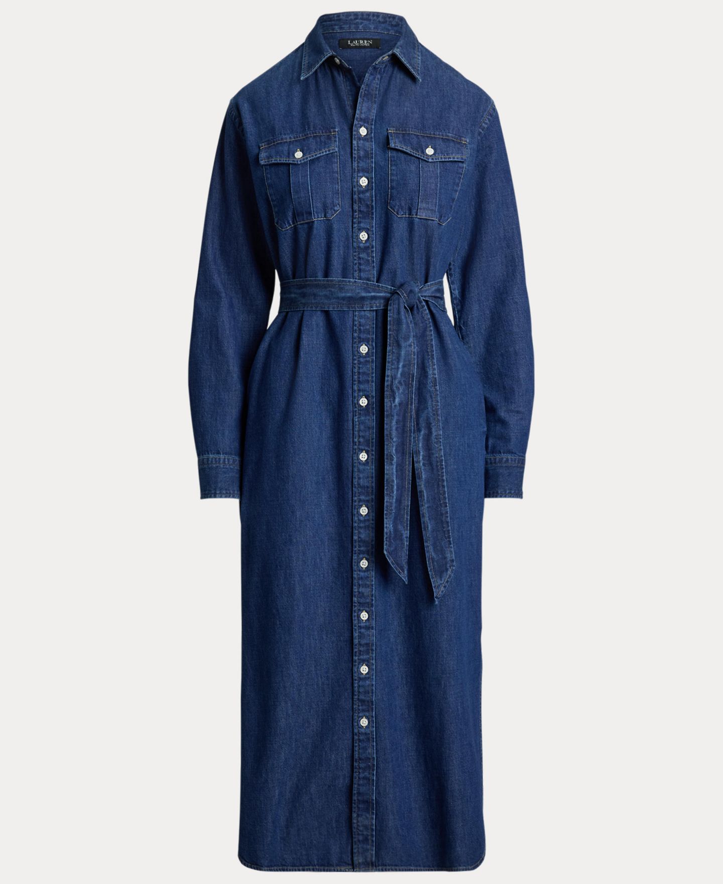 Женское платье Lauren Ralph Lauren Collared Belted Denim Midi Shirt-Dress, цвет: Варёный — фото 7