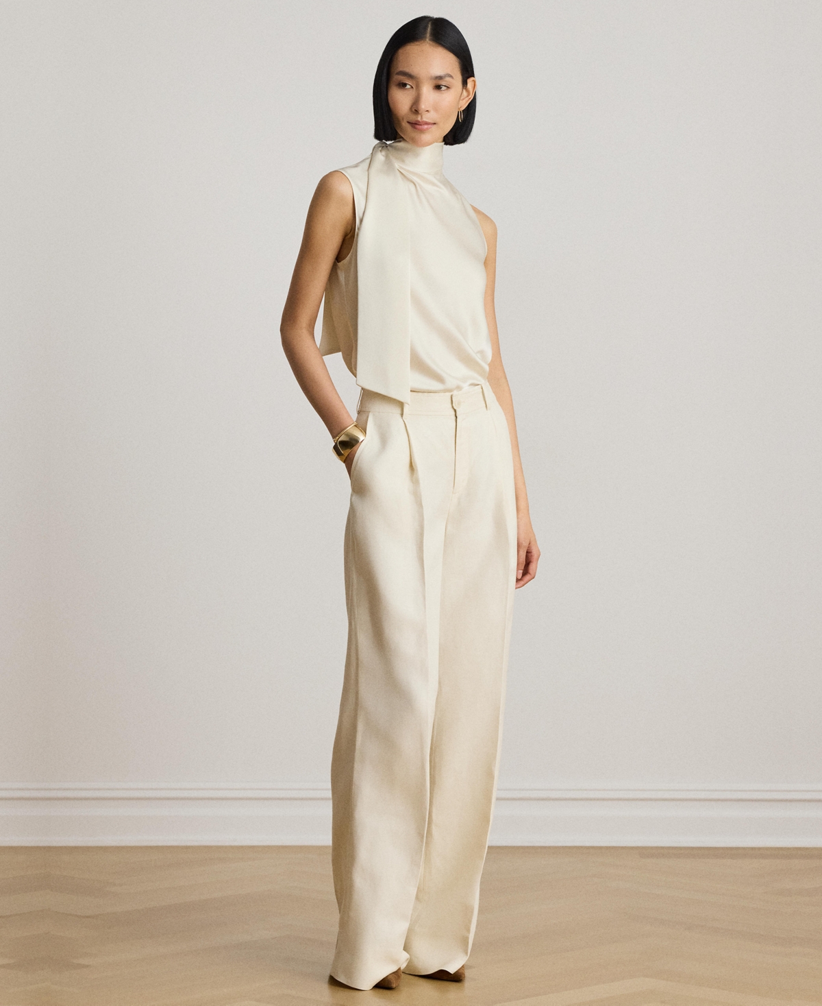 Lauren Ralph Women's Tie-Neck Sleeveless Blouse