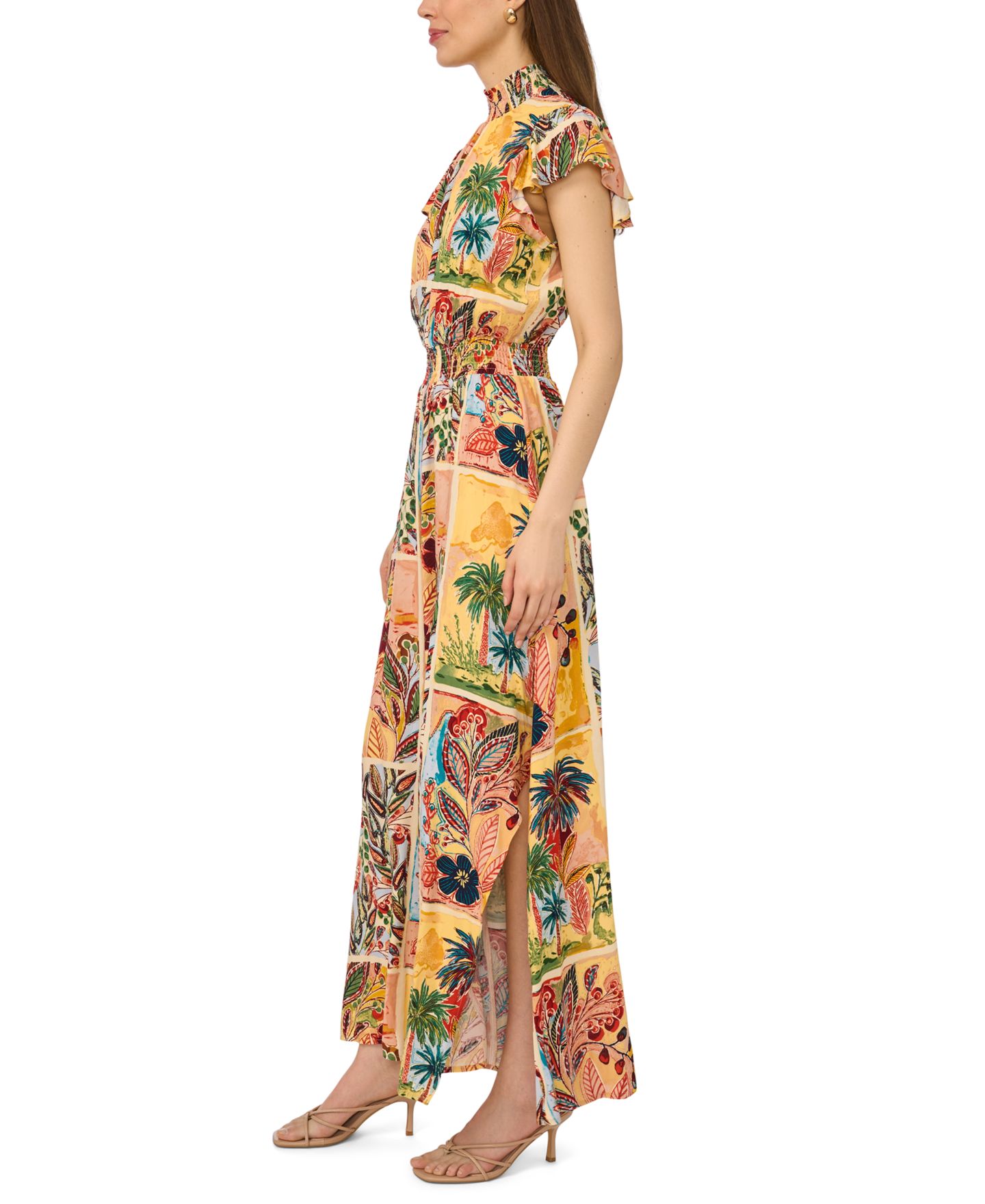 Женский комбинезон MSK Flutter-Sleeve Smocked Waist Jumpsuit, цвет: Кремовый разноцветный — фото 4