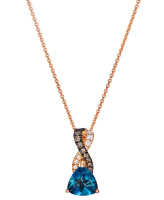Trilliant Deep Sea Blue Topaz™(1 ct. t.w.), Chocolate Diamond (1/8 ct. t.w.) & Nude Diamond (1/20 ct. t.w.) Pendant Necklace in 14k Strawberry Gold