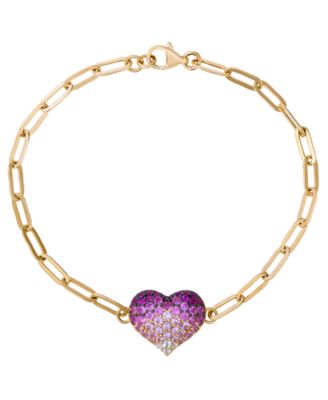 Strawberry Ombr&eacute; Sapphire Heart (1-3/8 ct. t.w.) & Vanilla Sapphire Bracelet in 14k Honey Gold