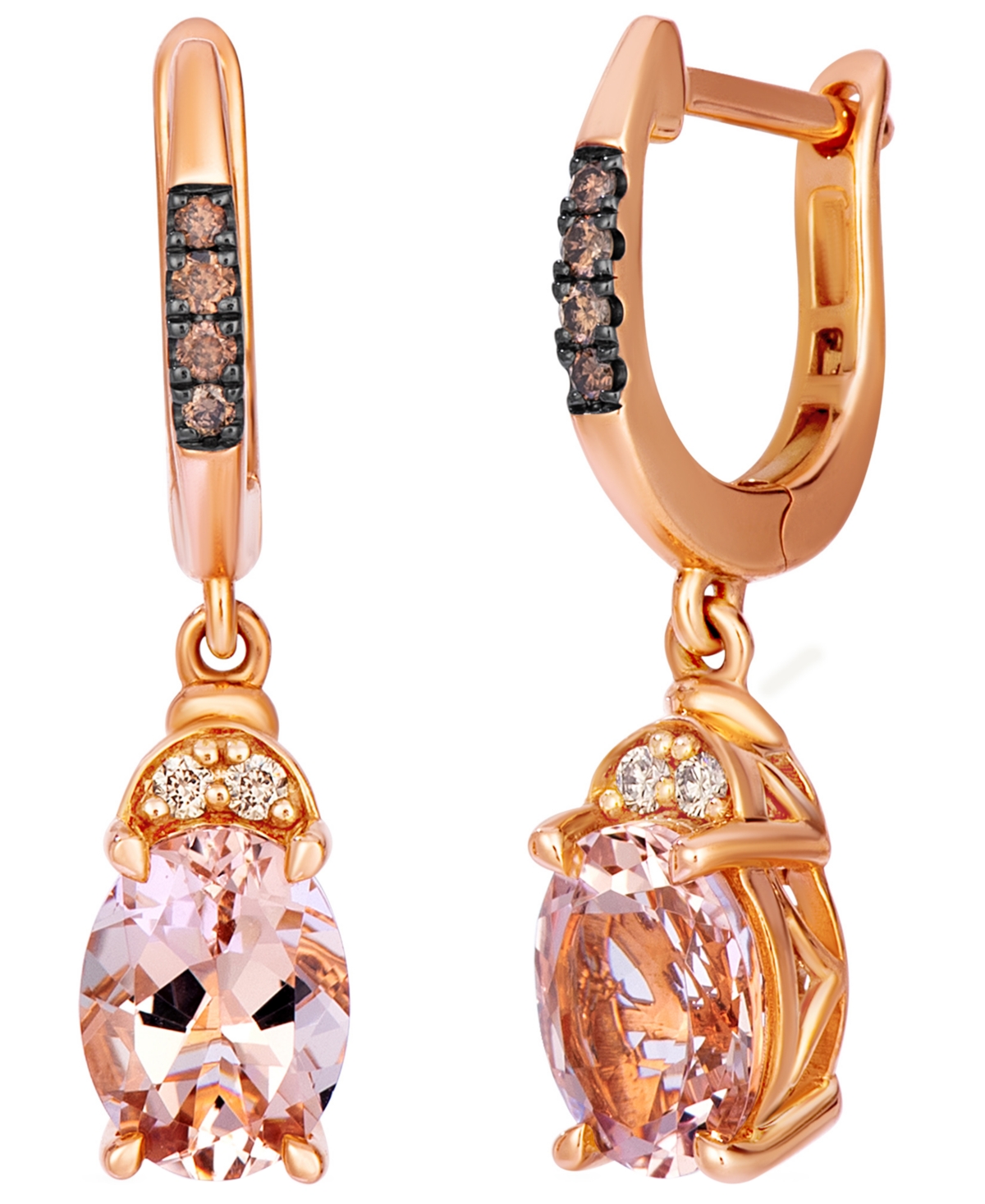 Le Vian Morganite, Chocolate Diamond (1/10 ct. t.w.) & Nude Diamond (1/20 ct. t.w.) Drop Earrings in 14k Strawberry Gold