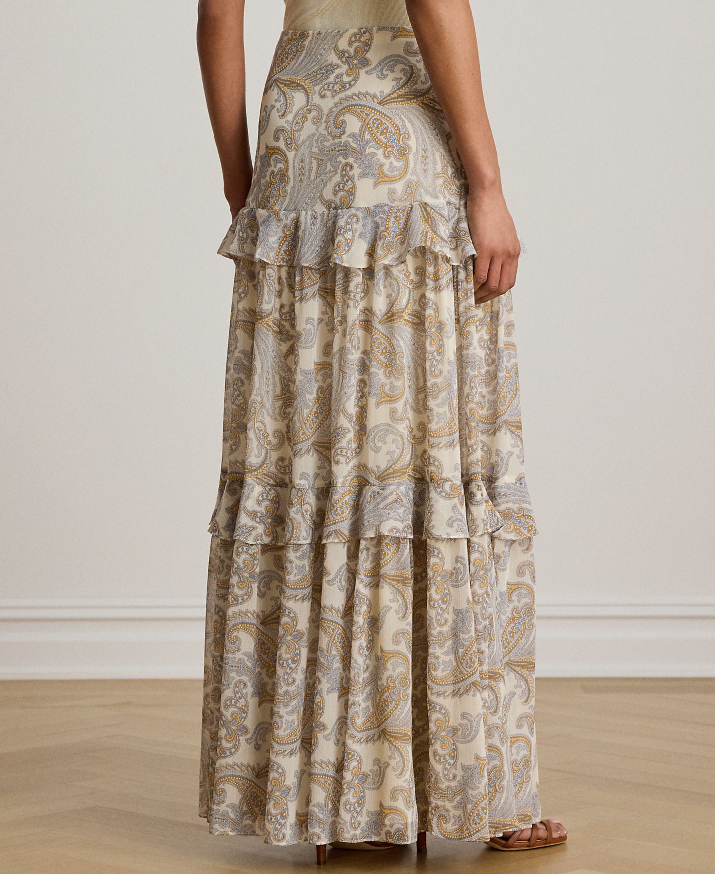 Женская юбка Lauren Ralph Lauren Tiered A-Line Maxi, цвет: Кремовый разноцветный — фото 4