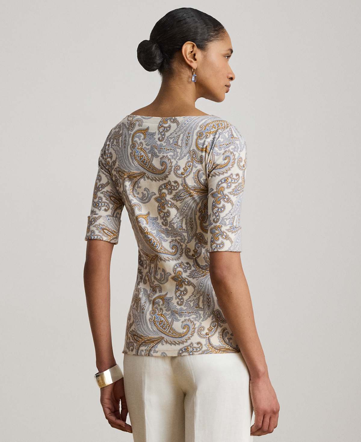 Lauren Ralph Petite Paisley Boat Neck T-Shirt