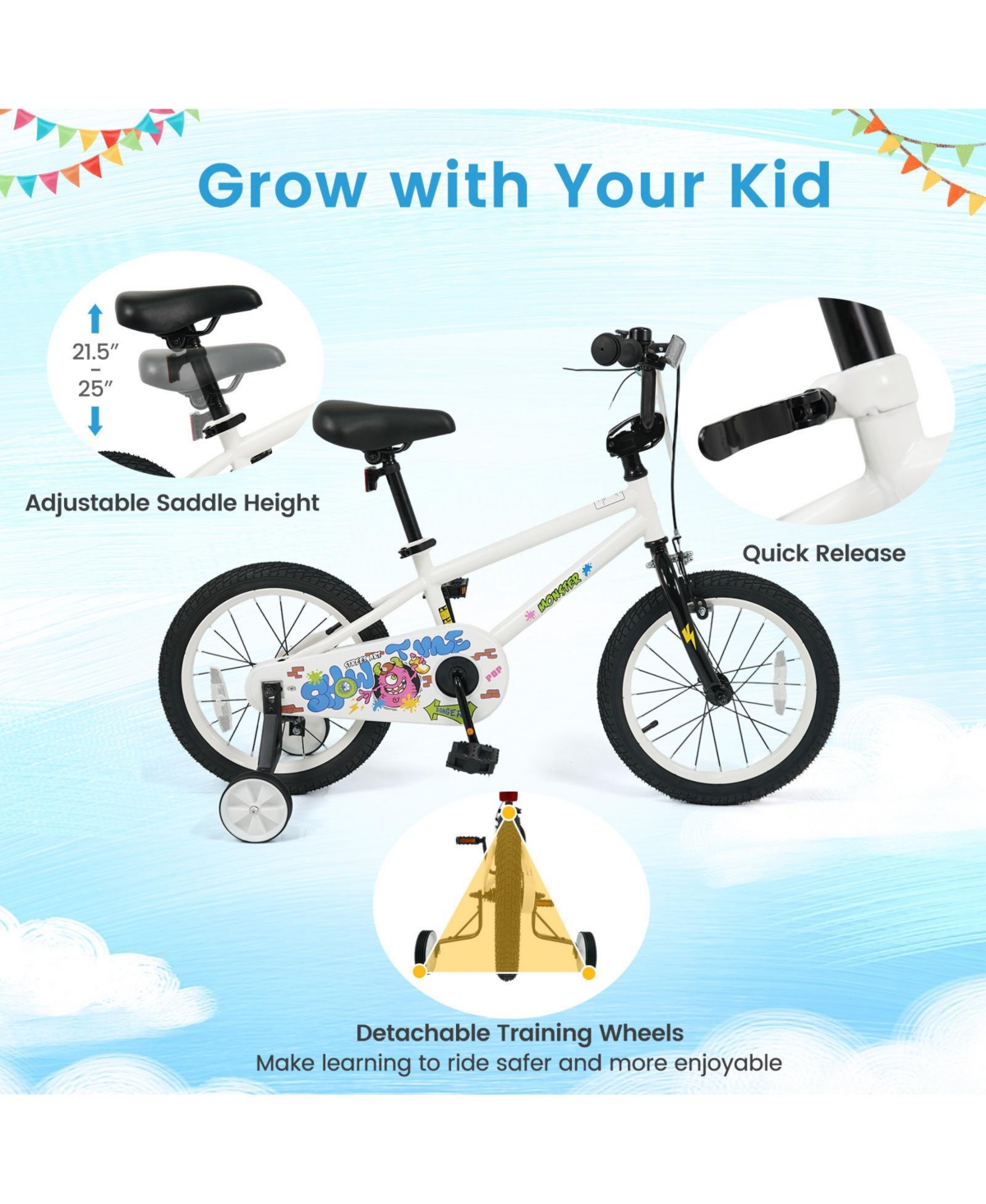 Slickblue Kids Ride On Bike with Training Wheels