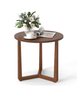 Round Side Table with Sturdy Rubber Wood Legs and Triangular Structure for Bedroom