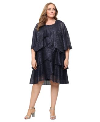 Plus Size 2-Piece. Metallic Tiered Dress & Jacket Set