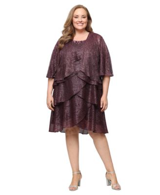 Plus Size 2-Piece. Metallic Tiered Dress & Jacket Set