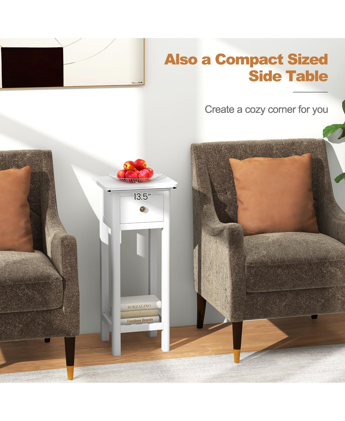 Gymax Solid Wood Side Table Rectangular Sofa Side Table with Acacia Wood Top Telephone Table