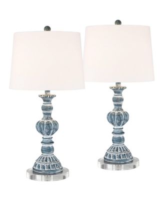 Tanya Coastal Country Cottage Table Lamps Set of 2 with Round Risers 27.5 Inches Tall Fabric Shade for Bedroom Living Room