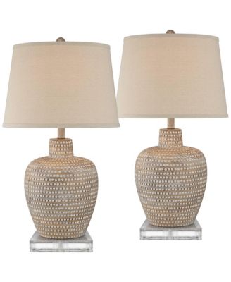 Glenn Rustic Farmhouse Table Lamps Set of 2 with Square Risers 28.5 Inches Tall Fabric Drum Shade for Bedroom