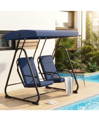 3-Seat Outdoor Patio Swing Chair with Adjustable Canopy and Reclining Backrest Heavy Duty Metal Frame Thick Resistant For Backyard