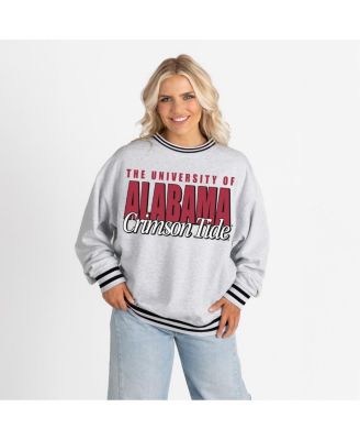 Women's Gray Alabama Crimson Tide Oversized Showdown Ringer Stripe Sweatshirt