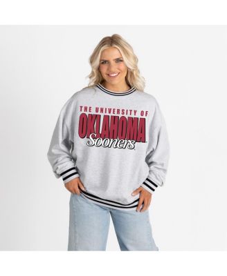 Women's Gray Oklahoma Sooners Oversized Showdown Ringer Stripe Sweatshirt