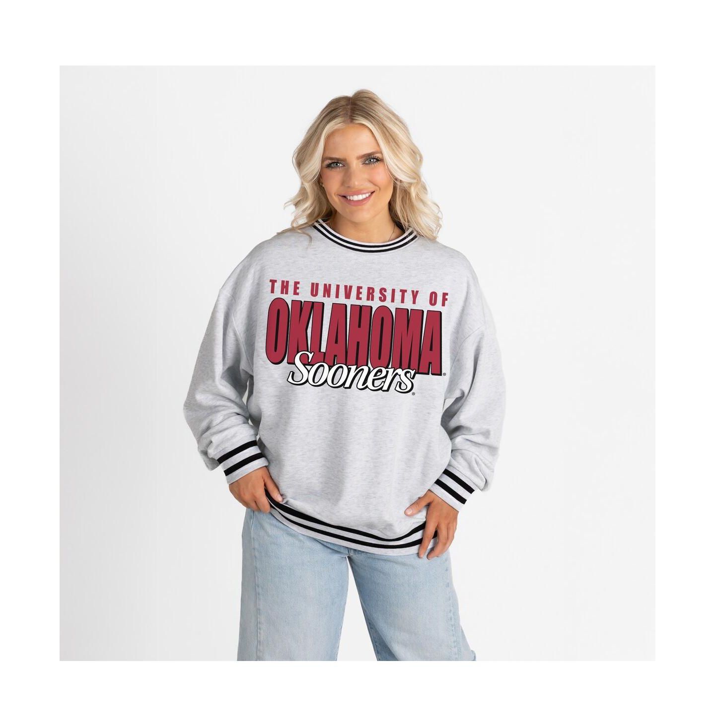 Женская толстовка Gameday Couture Gray Oklahoma Sooners Oversized Showdown Ringer Stripe — фото 1