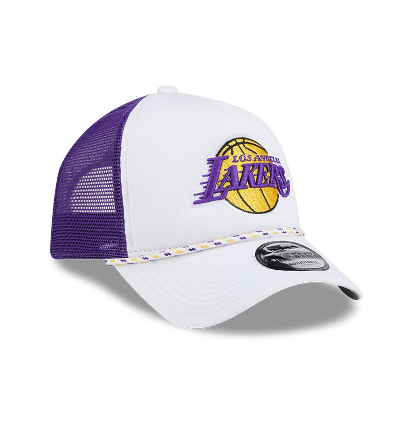 Мужская кепка New Era White/Purple Los Angeles Lakers Court Sport Foam A-Frame 9FORTY Adjustable Trucker Hat — фото 3