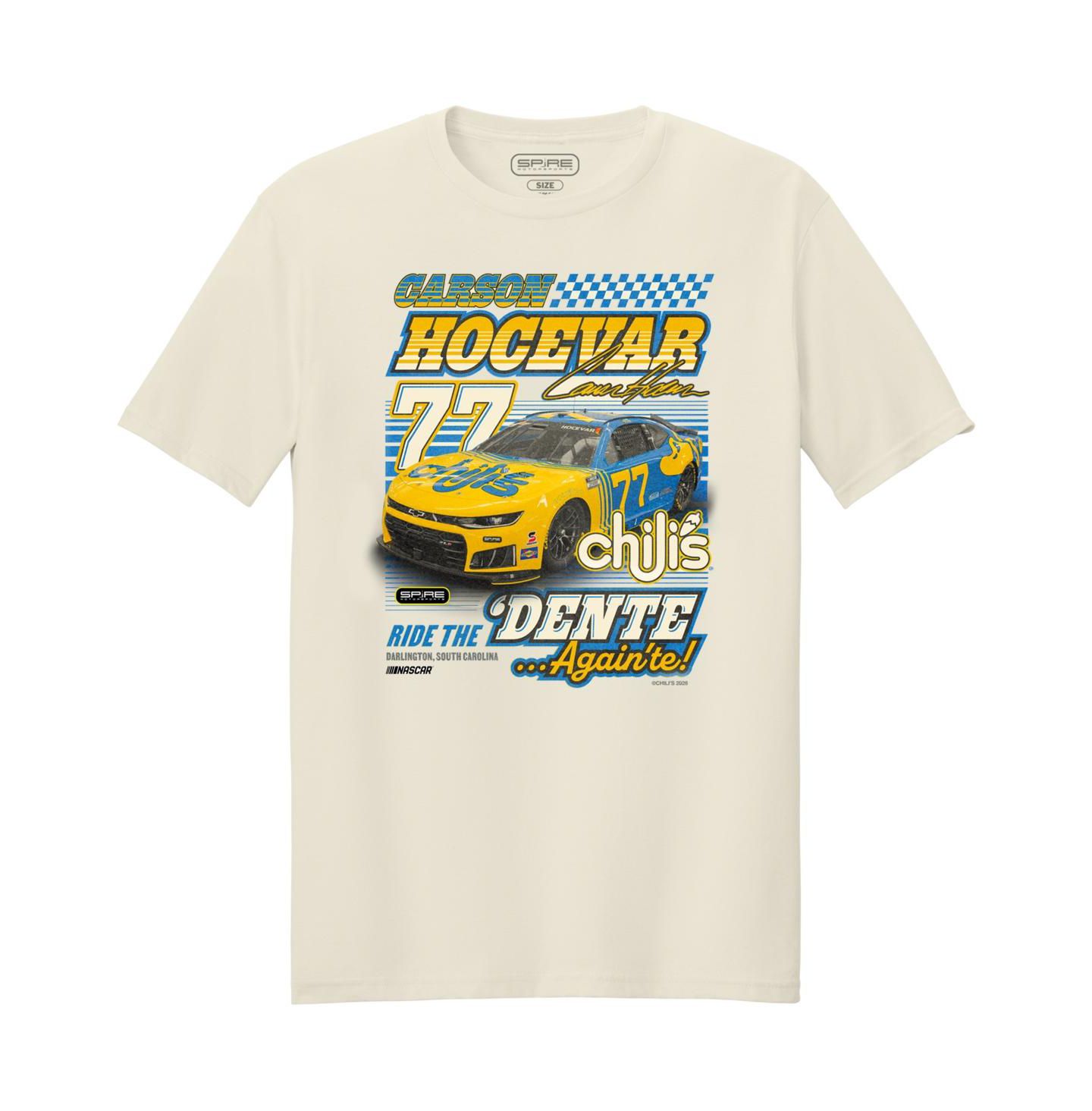 Мужская футболка Spire Motorsports Natural Carson Hocevar 77 Chili's Car Throwback — фото 1