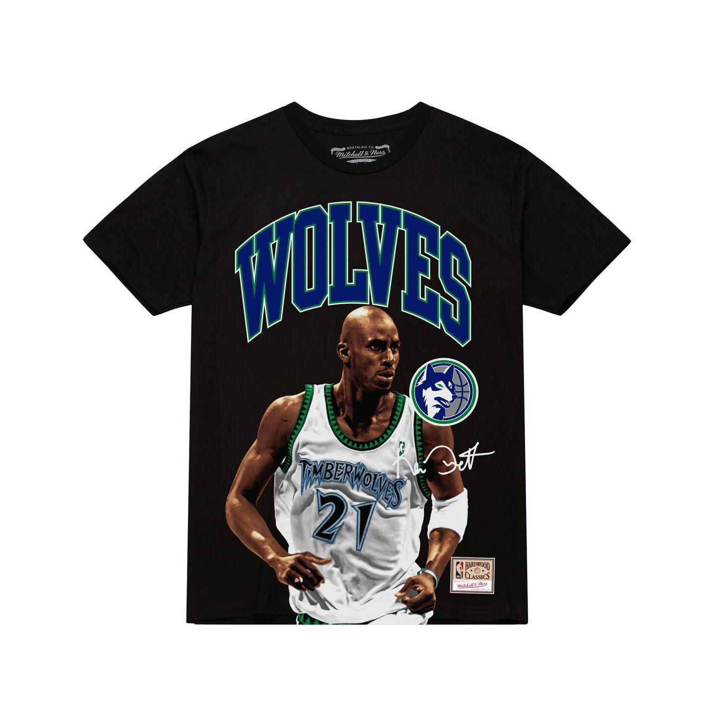 Мужская футболка Mitchell & Ness Kevin Garnett Black Minnesota Timberwolves Hardwood Classics Player Arch — фото 2