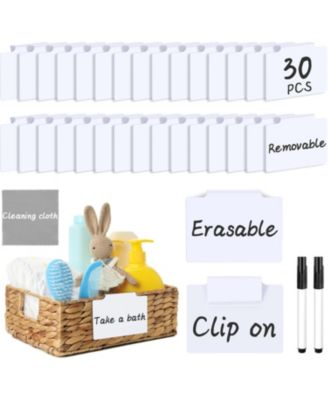 Basket Labels Clip On, Removable Storage Bin Labels with Markers and Wipe,Kitchen Pantry