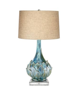 Kenya Modern Tropical Table Lamp with Riser 31 Inches Tall Linen Drum Shade for Bedroom Living Room Bedside Nightstand