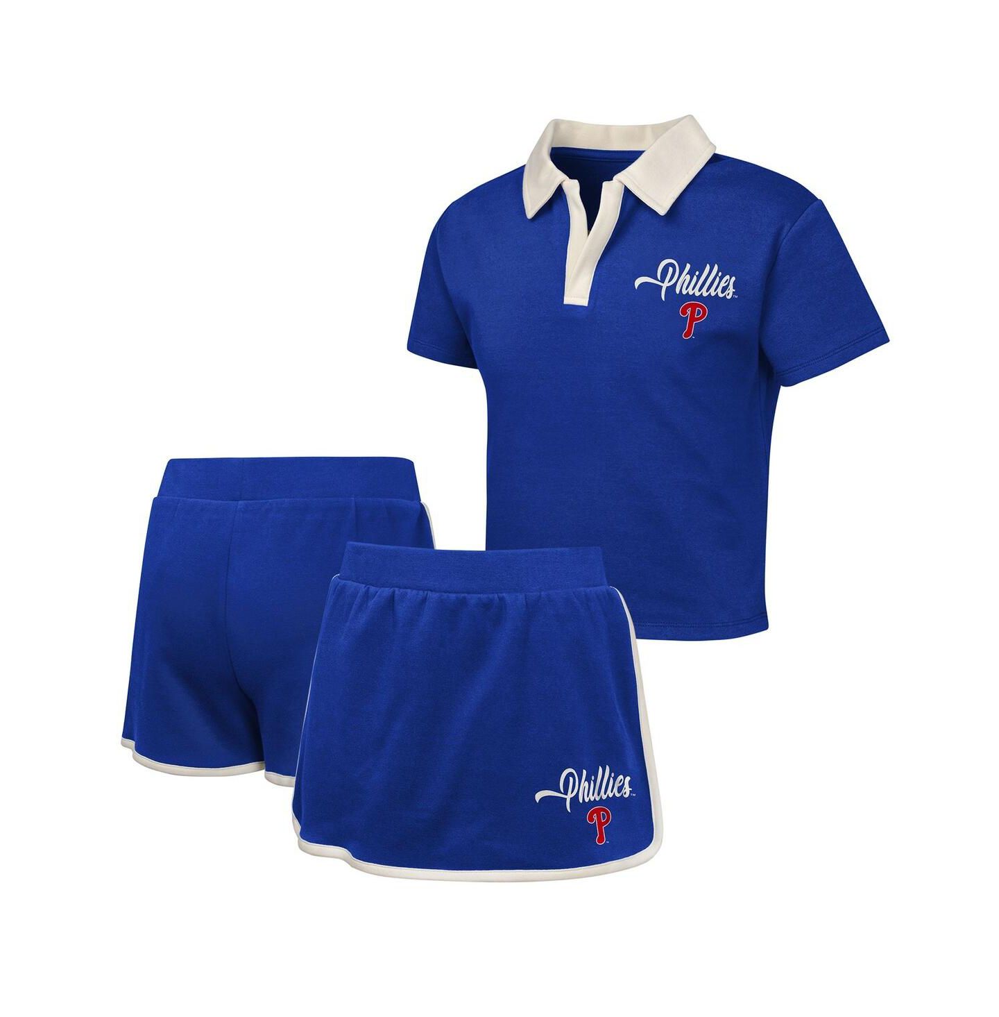 Детский комплект Outerstuff Big Girls 2-Piece Royal Philadelphia Phillies Base Trainer Johnny Polo Shirt and Skort Set — фото 1