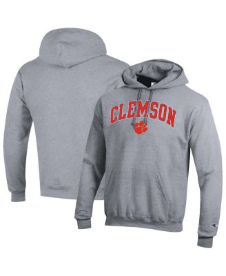 Men's Heather Gray Clemson Tigers Arched Logo Fleece Pullover Hoodie