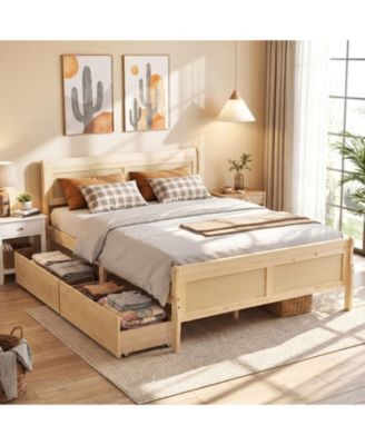 Bed Frame with Storage Drawers, Wood Platform Bed with Headboard Footboard