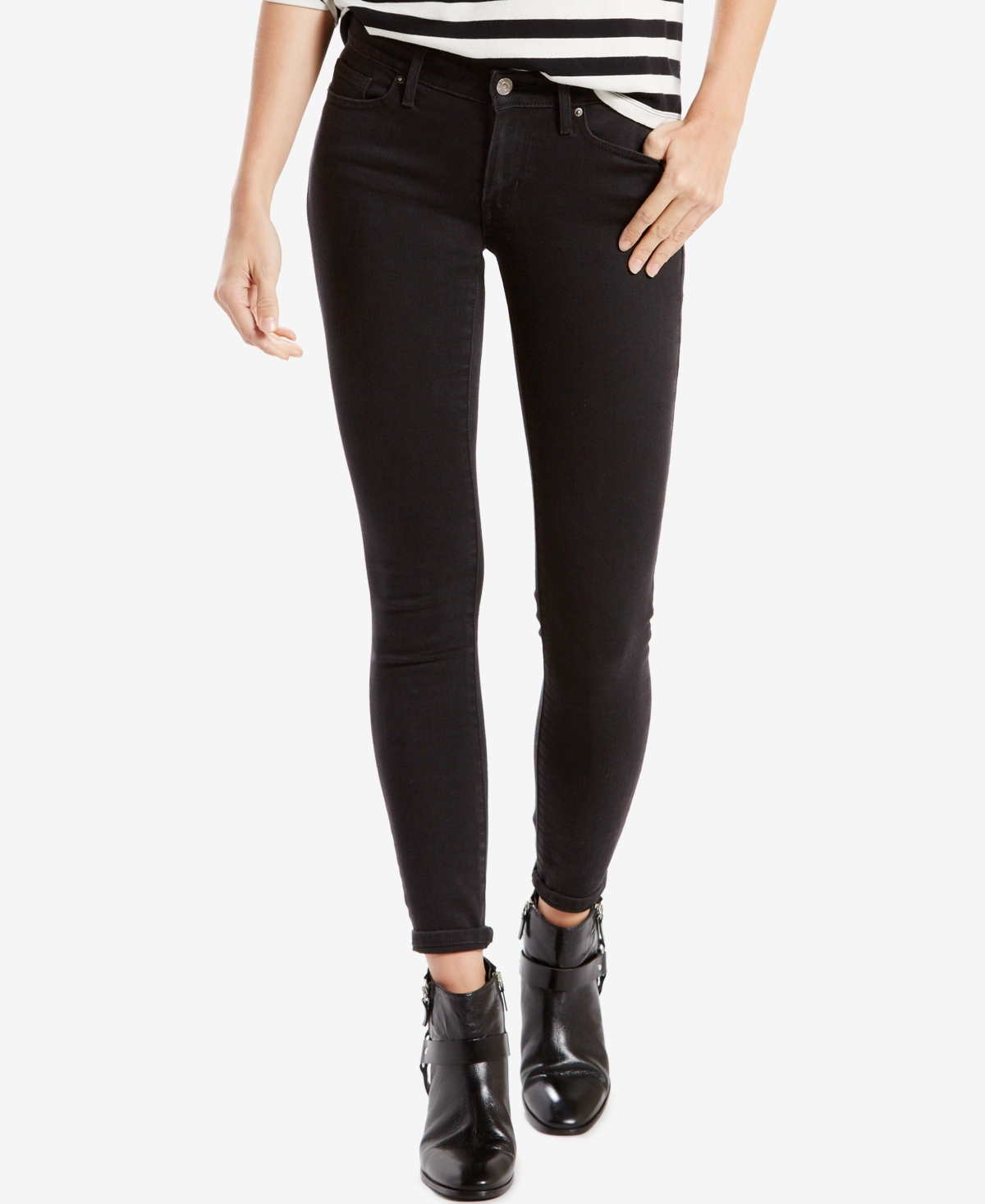 Women's 711 Stretchy Skinny Jeans in Long Length - Soft Black