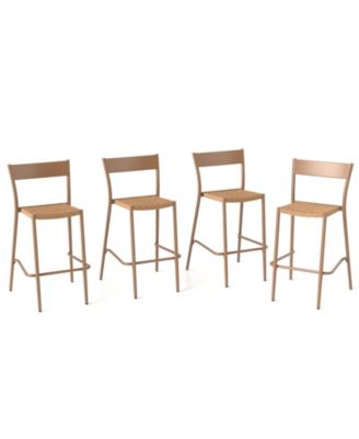 Slick blueOutdoor Bar Stools Set of 4 Rattan Seat Metal Back Design