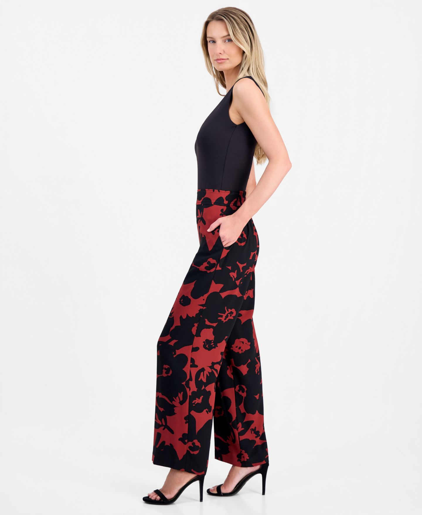 Женские брюки Anne Klein Printed High Rise Pull-On, цвет: Ржавый / Чёрный — фото 2