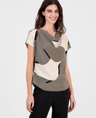 Women's Printed Cowl-Neck Short-Sleeve Top